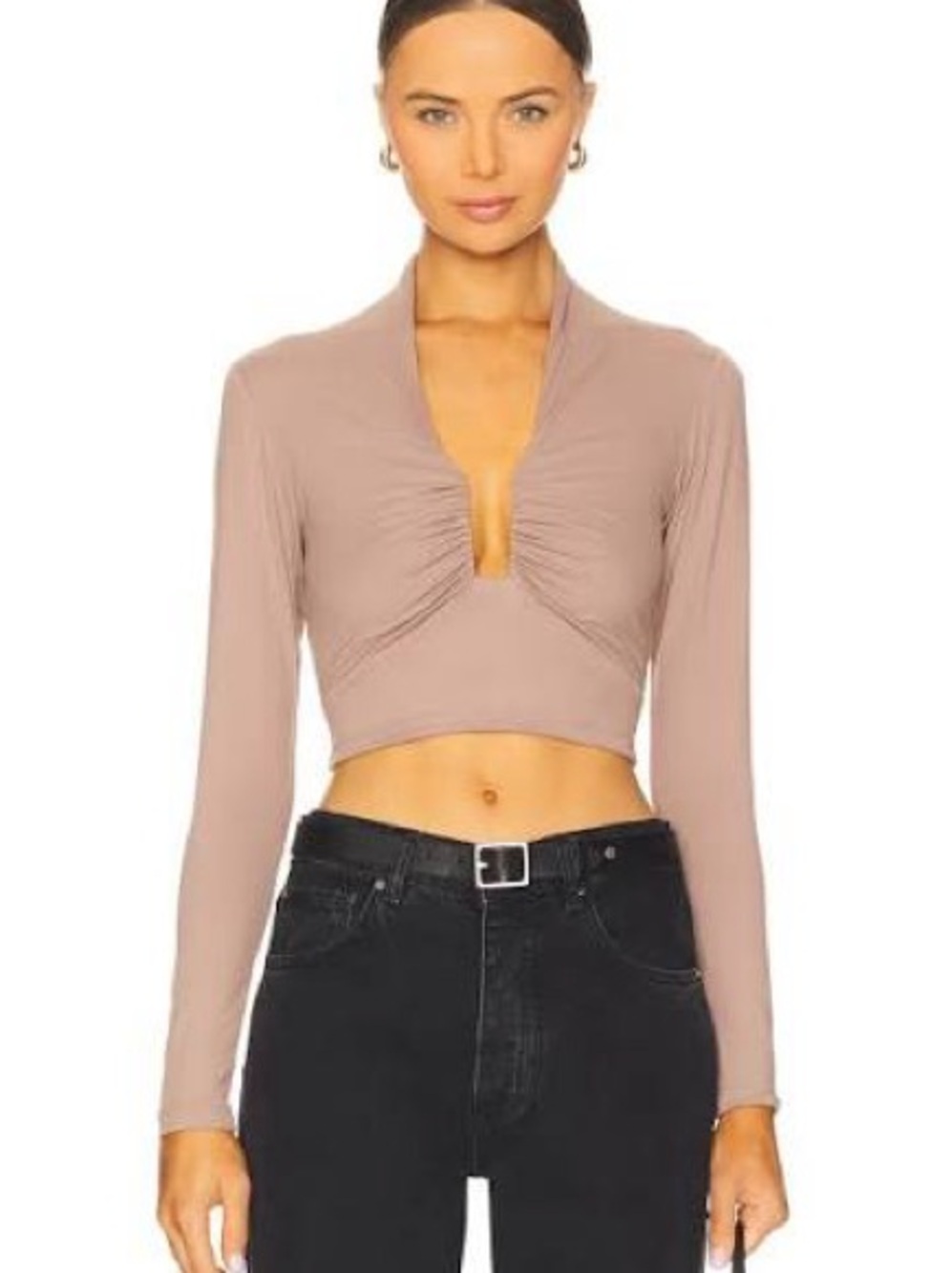 Susana Monaco Long-Sleeve Ruched Crop Top - Coco